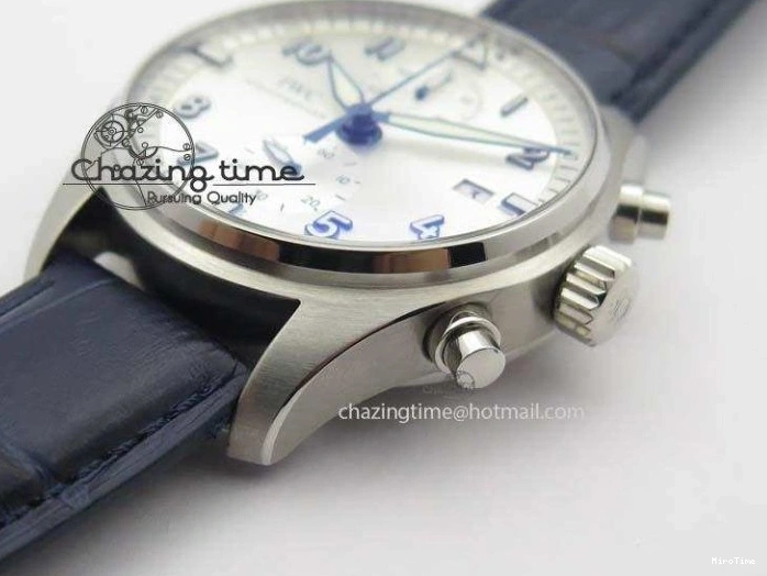 MIROTIME 1225 Pilot Chrono SS IW387809 ZF 1:1 Best Edition Silver Dial Blue Numbers On Blue Leather Strap A Lightweight 7263